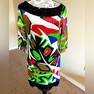 Absolutely Stunning Cache Vintage Multi-color Trimmed Sequin Dress